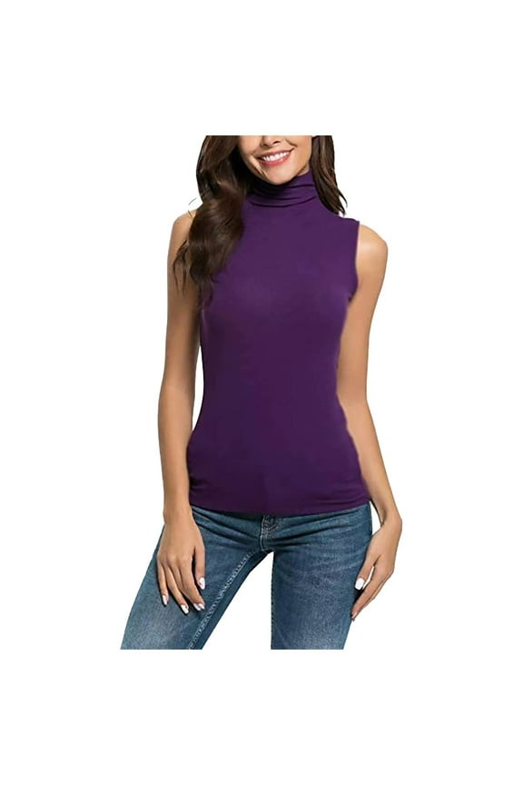Women's Spring Sleeveless Turtlenecks Tops Mock Neck Ribbed Solid Pullover Tank