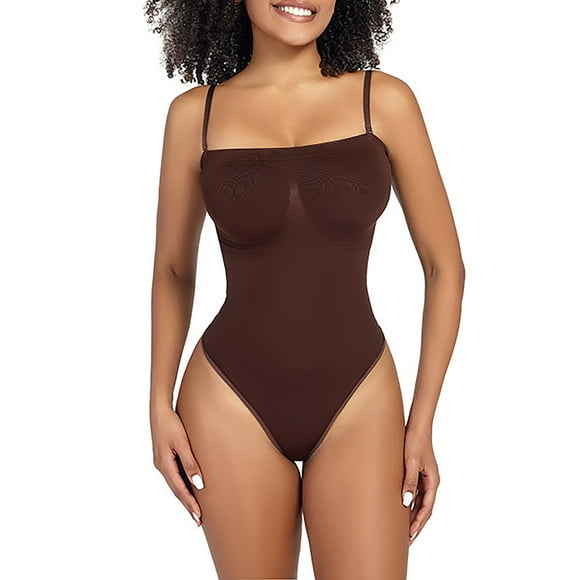 Women's Strapless Ribbed Thong Sexy Bodysuit, Tummy Control Shapewear With Removable Straps