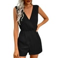 thumbnail image 1 of Generic Women's Summer Casual Sleeveless Romper V Neck Wide Leg Overalls Shorts Jumpsuit 2025 Beach Vacation Outfits, 1 of 7