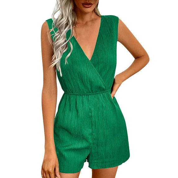 Generic Women's Summer Casual Sleeveless Romper V Neck Wide Leg Overalls Shorts Jumpsuit 2025 Beach Vacation Outfits