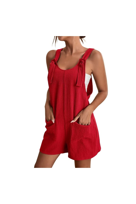 Women's Summer Casual Sleeveless Rompers Loose Spaghetti Strap Shorts Overalls Jumpsuit with Pockets