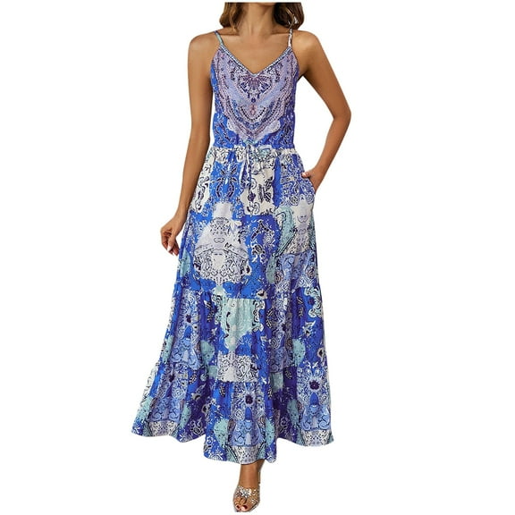 Generic Women's Summer Dress Casual V Neck Short Sleeve Fshion Print Dresses Elastic Waist Pleated Flowy Beach Short Dress