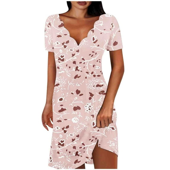 Generic Women's Summer Dresses Solid Color Round Neck Cap Short Sleeve Mini Dress Loose Trendy Vacation Beach Sundress