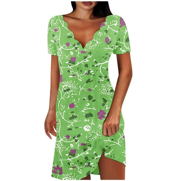 Generic Women's Summer Dresses Solid Color Round Neck Cap Short Sleeve Mini Dress Loose Trendy Vacation Beach Sundress