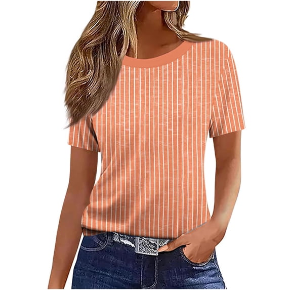 Generic Women's Summer Striped T Shirts Short Sleeve Blouse Crew Neck Loose Fit Shirts Casual Fashion Basic Tee Tops