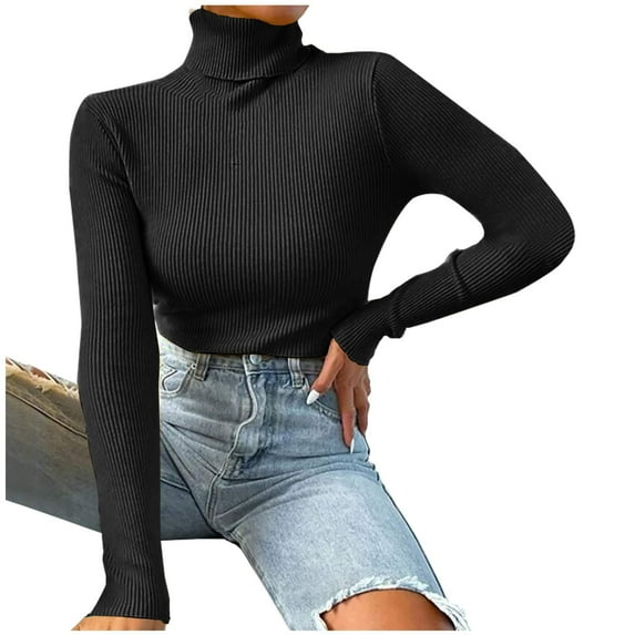 Generic Women's Turtleneck Sweater Long Sleeve Ribbed Fitted Turtle Neck Casual Fall Fashion Basic Layering Knit Top