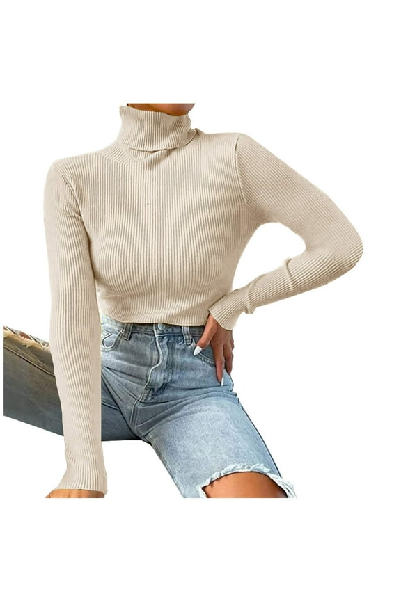 Women's Turtleneck Sweater Long Sleeve Ribbed Fitted Turtle Neck Casual Fall Fashion Basic Layering Knit Top