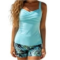 thumbnail image 1 of Generic Women's Twist Front Tankini Swimsuit Ruched Ribbed Top with Tropical Print Shorts Two Piece Bathing Suit, 1 of 4