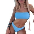 thumbnail image 1 of Generic Women's Two Piece Bandeau Swimsuit Sexy Ribbed Strapless Tube Bikini Top with Mid Waist Cheeky Thong Bathing Suit, 1 of 4