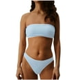 thumbnail image 1 of Generic Women's Two Piece Bandeau Swimsuit Sexy Ribbed Strapless Tube Bikini Top with Mid Waist Cheeky Thong Bathing Suit, 1 of 4