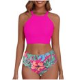 thumbnail image 1 of Generic Women's Two Piece Swimsuit Tummy Control Bathing Suits High Neck Crop Top Bikini with Tropical Print High-Waisted Bottom, 1 of 7