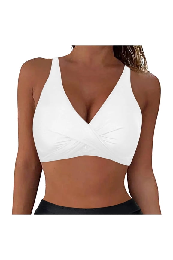 Women's Underwire Bikini Tops Push Up Criss Cross Swim Top Swimsuit Sexy V Neck Bikini Bathing Suit Top Only Bra