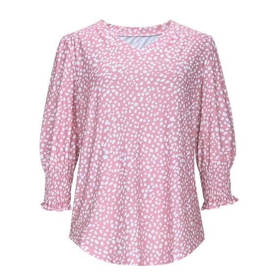 Generic Women's V Neck 3/4 Ruffle Sleeve T-Shirts Dressy Casual Loose Fit Tunic Blouse Tops with Smocked Cuffs