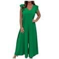 thumbnail image 1 of Generic Women's V-Neck Jumpsuit High Waist Short Sleeve Ruffled Loose Long Wide Leg Pants Suit, 1 of 5
