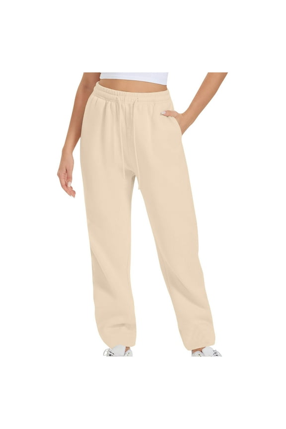 Women's Wide Leg Sweatpants Fleece Fall Winter Fashion Baggy Elastic Waist Straight Leg Pants Joggers with Pockets