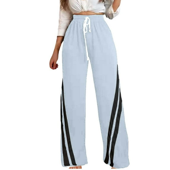 Generic Women's Wide Leg Sweatpants Striped Drawstring Hight Waisted Loose Casual Pants Lounge Baggy Jogger Track Trousers