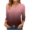 thumbnail image 1 of Generic Womens 3/4 Length Sleeve Tops Loose Fit Soft V Neck Trendy Gradient Color Business Casual Beach Oversize T Shirts, 1 of 5