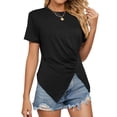 thumbnail image 1 of Generic Womens Asymmetrical Tops Fashion Twist Front Short Sleeve Crew Neck Tee Summer Going Out Casual T Shirt, 1 of 5