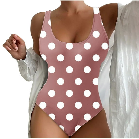 Generic Womens Athletic One Piece Swim Suits Classic Polka Dots Scoop Neck Swimsuit High Cut Tummy Control Bathing Suit