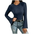 thumbnail image 1 of Generic Womens Bell Sleeve Knit Tops Lightweight Fall Trendy Crew Neck Ribbed Knit Top Solid Color Casual Slim Fit Tops, 1 of 1