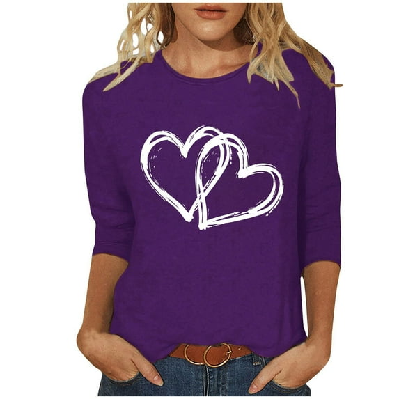 Generic Womens Boat Neck Tshirts Valentines Tops Tee for Women 3/4 Sleeve Loose Fit Oversized Thin Shirts