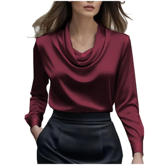 Generic Womens Bow Tie Neck Satin Blouses Casual Dressy Elegant Long Sleeve V Neck Shirts Going Out Business Tops
