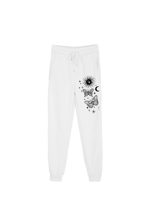 Womens Butterfly Graphic Sweatpants High Waisted Drawstring Joggers Athletic Comfort Lounge Pants with Pockets