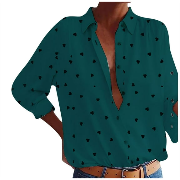 Generic Womens Button Down Shirts Long Sleeve Dress Shirts Casual V Neck Collared Tops Work Office Blouse