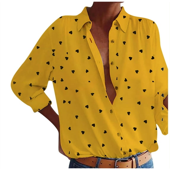 Generic Womens Button Down Shirts Long Sleeve Dress Shirts Casual V Neck Collared Tops Work Office Blouse