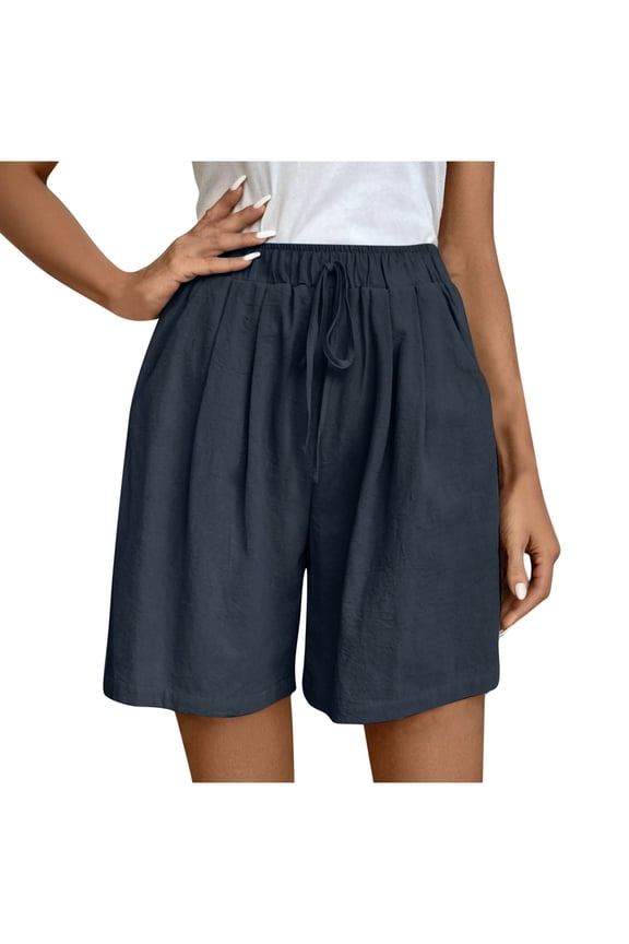 Womens Casual Linen Shorts Drawstring Elastic Waist Split Side Summer Line Comfy Lounge Short with Pocket
