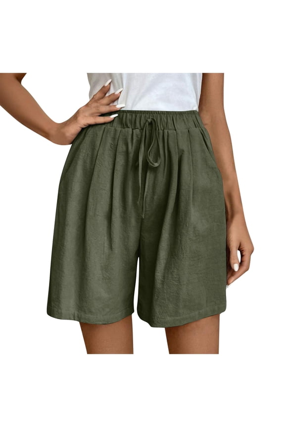Womens Casual Linen Shorts Drawstring Elastic Waist Split Side Summer Line Comfy Lounge Short with Pocket