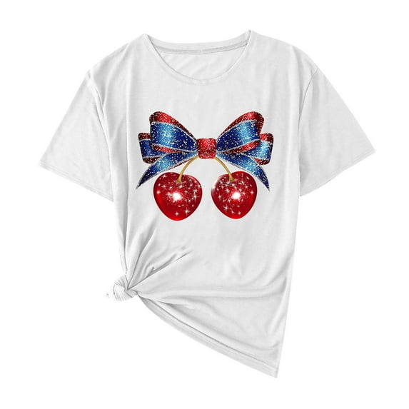 Generic Womens Casual Soft T Shirts Round Neck Short Sleeve USA Flag Graphic 4th of July Summer Trendy Patriotic Shirts