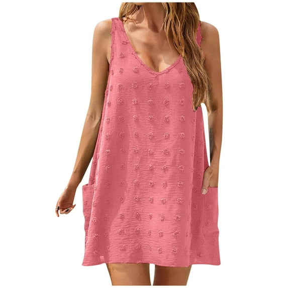 Generic Womens Casual Sun Dresses Summer Swimsuit Swiss Polka Dot Beach Cover Up Sleeveless V Neck Tank Dress