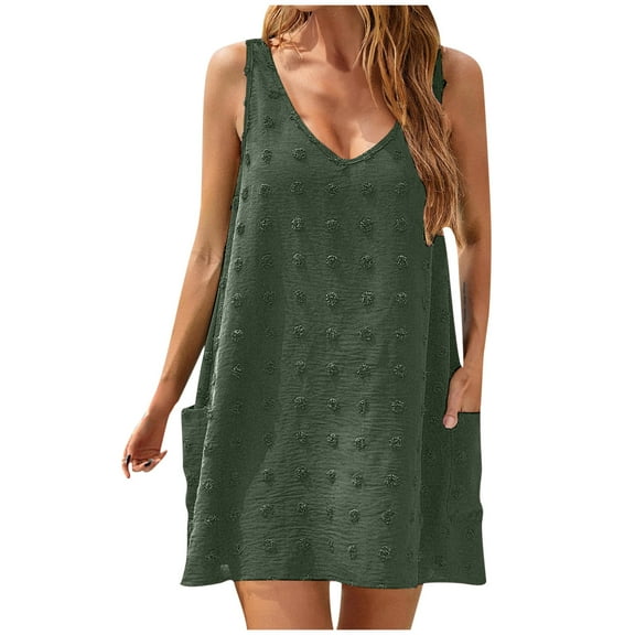 Generic Womens Casual Sun Dresses Summer Swimsuit Swiss Polka Dot Beach Cover Up Sleeveless V Neck Tank Dress