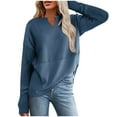thumbnail image 1 of Generic Womens Casual V Neck Waffle Knit Pullover Tops Long Sleeve T Shirts Loose Trendy Blouses, 1 of 7