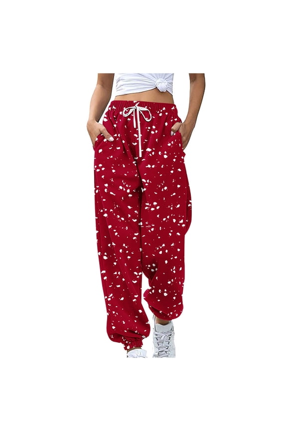 Womens Christmas Sweatpants Fashion Print Elastic Waisted Loose Athletic Joggers Pants Outdoor Workout Running Trousers