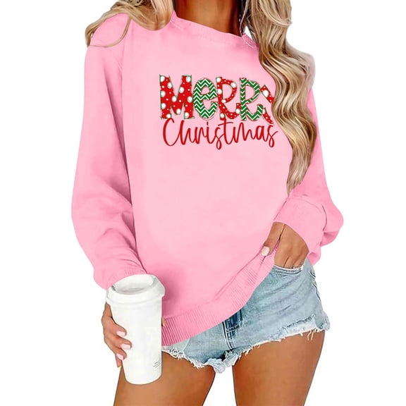 Generic Womens Christmas Sweatshirts Merry Christmas Shirt Xmas Tree Graphic Long Sleeve Vacation Pullover Tops