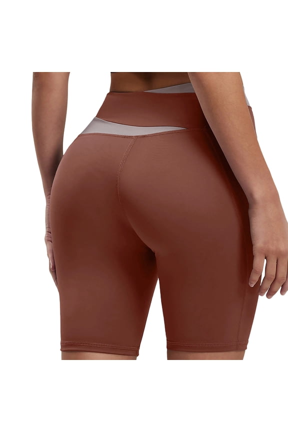 Womens Color Block Biker Shorts High Waisted Tummy Control Compression Short Leggings Running Workout Tights