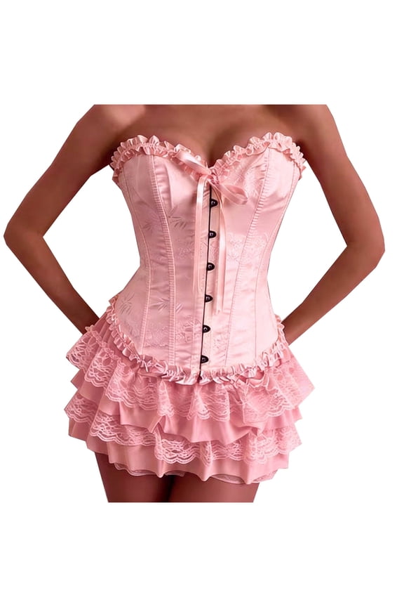 Womens Corset Tops Bustier Shapewear Lingerie Lace Tied Renaissance Overbust Corset Push Up Bodysuit