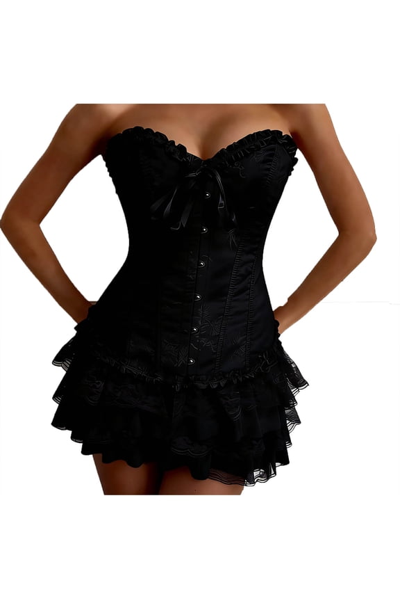 Womens Corset Tops Bustier Shapewear Lingerie Lace Tied Renaissance Overbust Corset Push Up Bodysuit