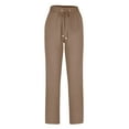 thumbnail image 1 of Generic Womens Cotton Linen Pants Casual Straight Fit Elastic Waisted Drawsting Trousers with Pockets, 1 of 5