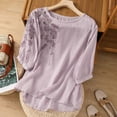 thumbnail image 1 of Generic Womens Cotton Linen Shirts Summer Crew Neck Short Sleeve Blouses Casual Boho Vintage Embroidery Loose Blouse, 1 of 7