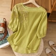 thumbnail image 1 of Generic Womens Cotton Linen Shirts Summer Crew Neck Short Sleeve Blouses Casual Boho Vintage Embroidery Loose Blouse, 1 of 7