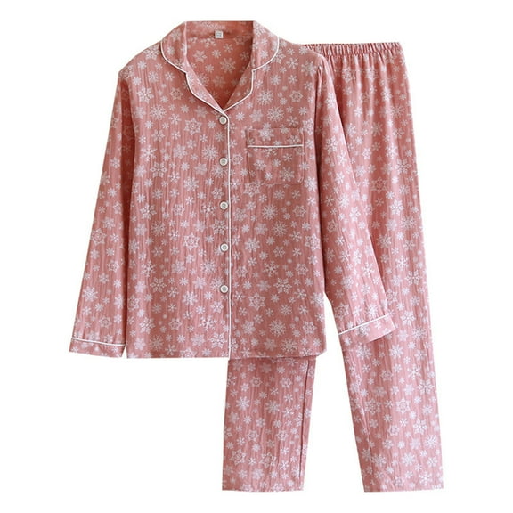 Generic Womens Cotton Pajama Sets Long Sleeve Button Down Shirt and Pants Sleepwear 2 Piece Gingham Pj Set