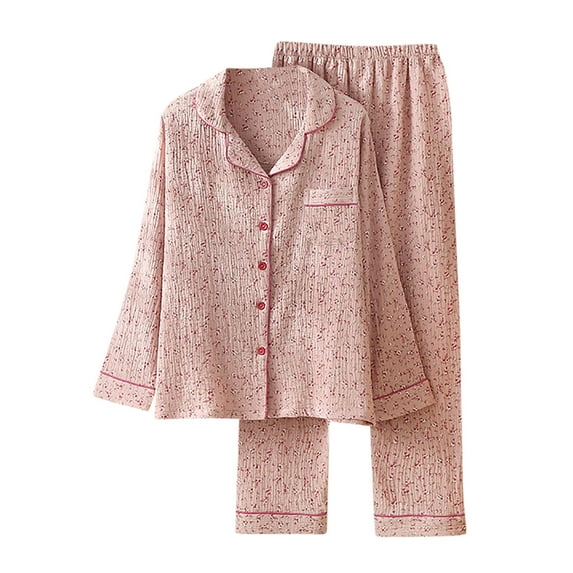 Generic Womens Cotton Pajama Sets Long Sleeve Button Down Shirt and Pants Sleepwear 2 Piece Gingham Pj Set