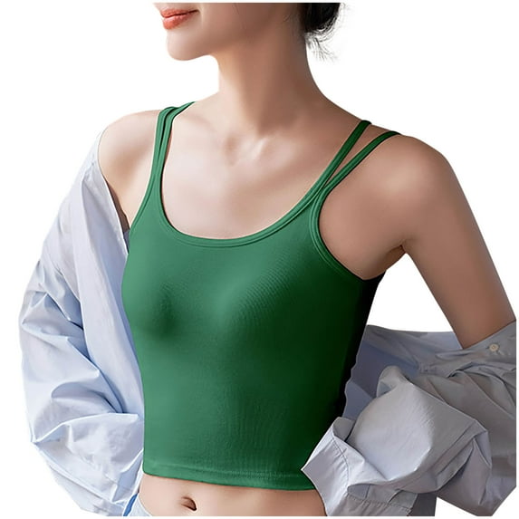 Generic Womens Crop Tank Tops Spaghetti Strap Workout Slim Fit Summer Round-Neck Solid Camisole Bra For Going Out