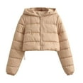 thumbnail image 1 of Generic Womens Cropped Puffer Jacket Winter Long Sleeve Zip Up Quilted Padded Short Coat, 1 of 3