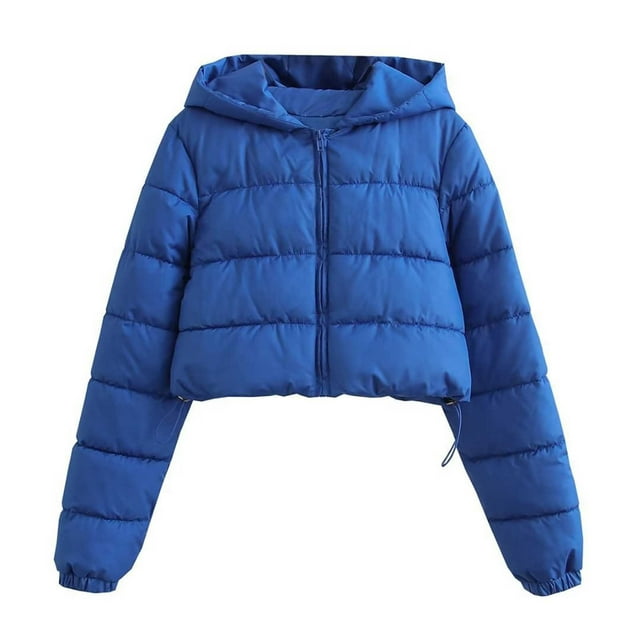 Generic Womens Cropped Puffer Jacket Winter Long Sleeve Zip Up Quilted Padded Short Coat