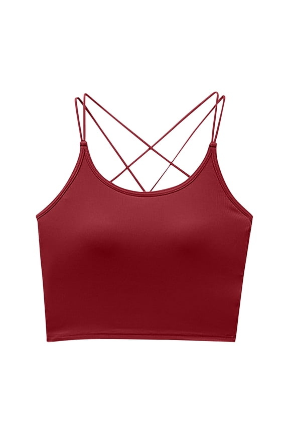 Womens Cross Back Strappy Sports Bras Workout Padded Yoga Bra Wicking Stretch Medium Support Crop Camisole Bra