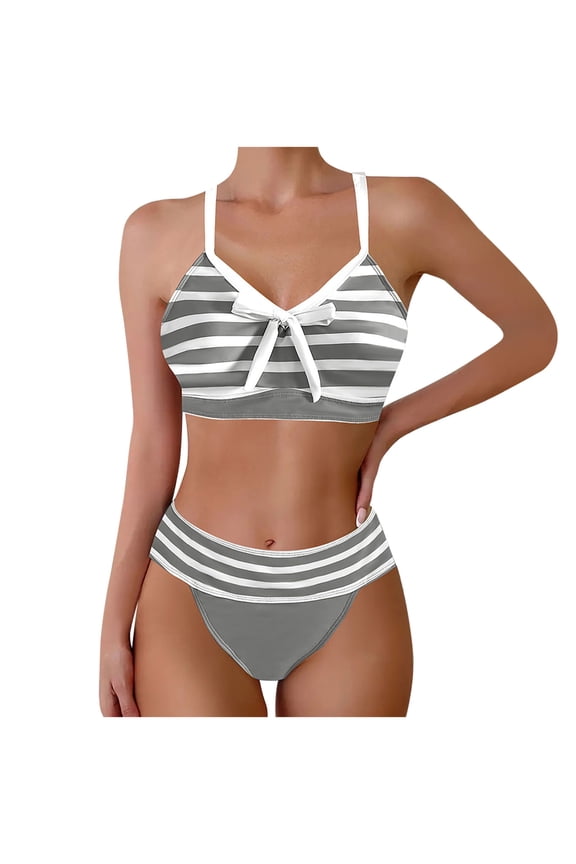 Womens Cute Bow Front Bikini Sets Striped Cami and Shorts Two Piece Swimsuits High Waist Y2K Bathing Suit